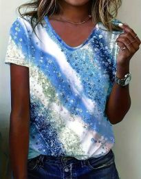 Ефектна дамска блуза в бяло и синьо - код 61063