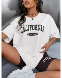 Дамски сет тениска с клин "CALIFORNIA" в бяло - код 001212