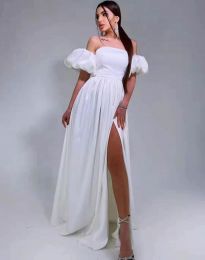 Дълга елегантна рокля в бяло - код 6976