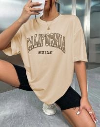 Дамска тениска с надпис "CALIFORNIA" в бежово - код 001201