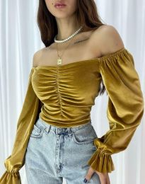 Атрактивна къса блуза в цвят горчица - код 6301