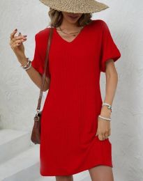 Дамска рокля с къс ръкав в червено - код 30655