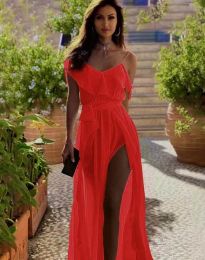 Ефирна дълга рокля в червено - код 9741