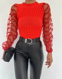 Ефектен дамски пуловер в оранжево - код 5869