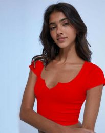 Къса дамска блуза в червено - код 33121