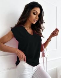 Дамска блуза с къс ръкав в черно - код 6702