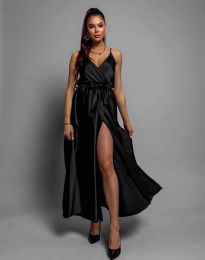Дълга рокля с цепка в черно - код 6084