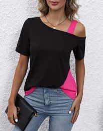 Ефектна дамска блуза с голо рамо в черно - код 61032 - 1
