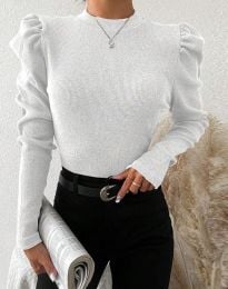 Дамска блуза с ефектни ръкави в бяло - код 31250