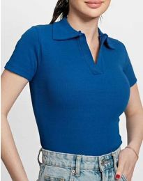 Дамска блуза с яка в синьо - код 06566