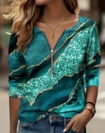 Дамска блуза с цип в атрактивен десен - код 81002