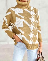 Атрактивен дамски пуловер в цвят капучино - код 1019