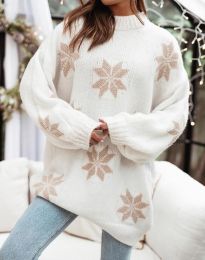 Дамски пуловер с коледни мотиви в бяло - код 251223