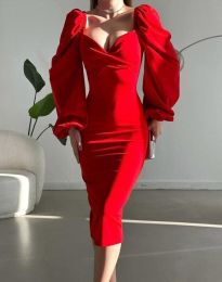 Дамска рокля с ефектни ръкави в червено - код 81915
