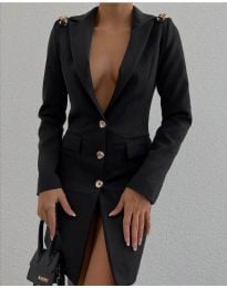 Атрактивна дамска рокля тип сако в черно - код 11155