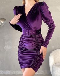 Елегантна дамска рокля с колан в лилаво - код 82015
