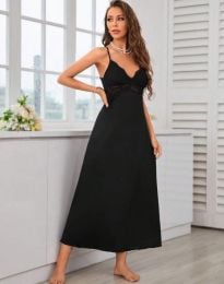 Дълга дамска рокля с дантела в черно - код 61033