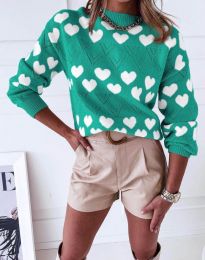 Дамски пуловер в цвят мента на сърца - код 2159