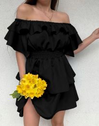 Ефектна дамска рокля с голи рамене в черно - код 87730