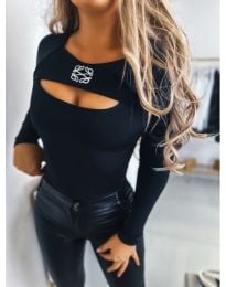 Дамска блуза с атрактивно деколте в черно - код 12684