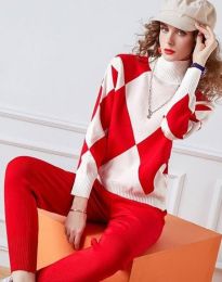 Атрактивен дамски спортен комплект в червено и бяло - код 06688