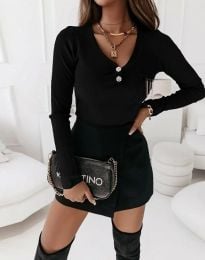 Дамска блуза с ефектен джоб в черно - код 12637
