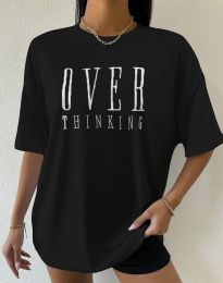 Дамска тениска с надпис "OVER THINKING" в черно - код 001205