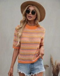 Атрактивна дамска плетена блуза в оранжево - код 63040