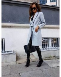 Дамско палто с колан в сив цвят - код 182