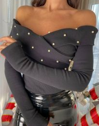 Дамска блуза с перли в цвят графит - код 9714