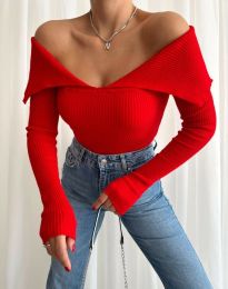 Дамска блуза с атрактивно деколте в червено - код 01706