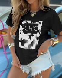 Тениска "CHIC" с щампа и свободна кройка в черно - код 60056