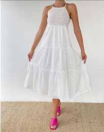 Разкроена дамска рокля в бяло - код 8134