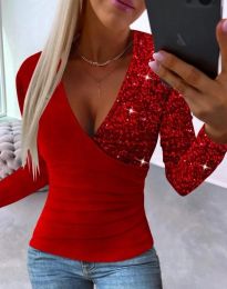 Атрактивна дамска блуза с пайети в червено - код 97031