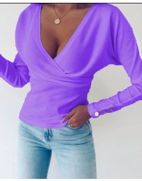 Дамска блуза в лилаво с V-образно деколте - код 8488