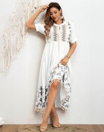 Дълга дамска лятна рокля в бяло - код 6492