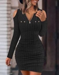 Къса дамска рокля с цип в черно - код 501770