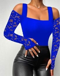 Дамска блуза с дантела в синьо - код 95688