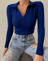 Дамска блуза в синьо с яка - код 0132