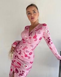 Атрактивна дамска рокля с надпис "Barbie" в розово - код 89211