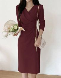 Стилна дамска рокля в цвят бордо - код 70074