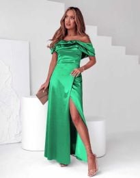 Дълга дамска рокля с цепка в зелено - код 87552