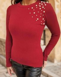 Дамска блузка с перли в червено - код 80028