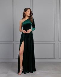 Елегантна дамска рокля с цепка в тъмнозелено - код 55026