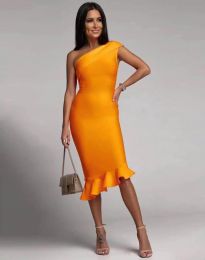 Стилна дамска рокля в оранжево - код 7568