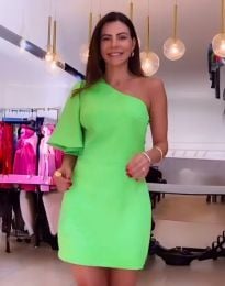 Екстравагантна дамска рокля с един ръкав в цвят електриковозелено - код 240422