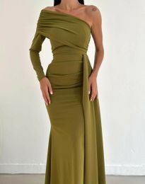 Дълга дамска рокля в цвят маслиненозелено - код 82241