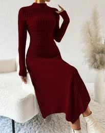 Асиметрична дамска рокля в цвят бордо - код 33155