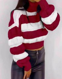 Дамски къс пуловер в тъмночервено - код 9803