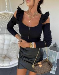 Дамска блуза с къдрички в черно - код 6304